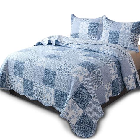 Kasentex Country-Chic Printed Pre-Washed Quilt Set. Microfiber Fabric Quilted Pattern Bedding ...