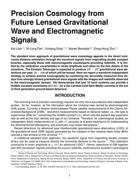 (PDF) Precision Cosmology from Future Time Delays of Lensed Gravitational Wave and ...