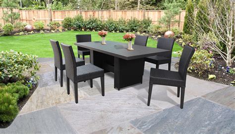 Belle Rectangular Outdoor Patio Dining Table with 6 Armless Chairs