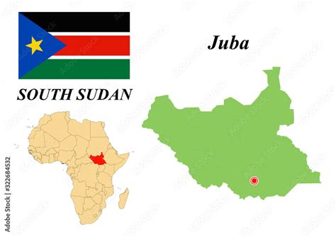 Republic Of South Sudan. Capital of Juba. Flag of The Republic of South ...