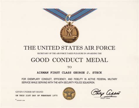 Air Force Good Conduct Medal Certificate