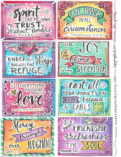 Printable Scripture Cards-watercolor 1-hand Drawn Inspirational Cards bible Verse Encouragement ...