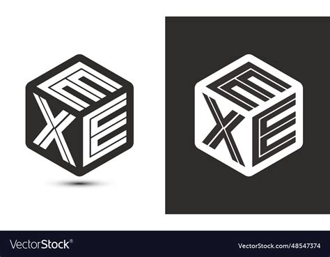 Exe letter logo design with cube modern Royalty Free Vector