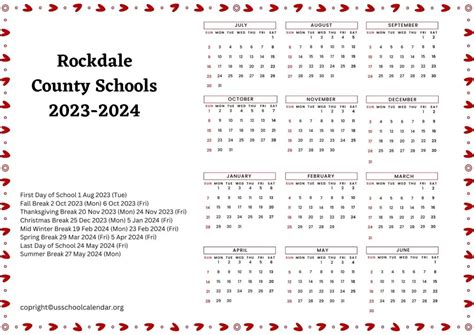 Rockdale County Schools Calendar with Holidays 2023-2024