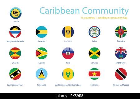 Caribbean Community member flags vector icon set. Flag buttons of CARICOM Stock Vector Image ...