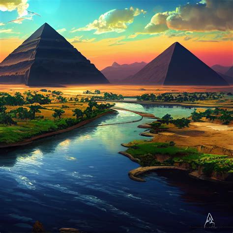 The nile river flowing through ancient egypt : r/midjourney