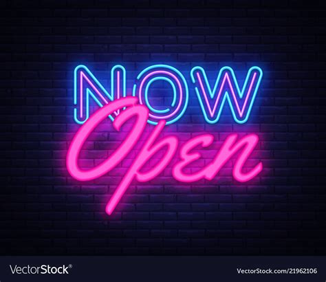 Now open neon text design template Royalty Free Vector Image