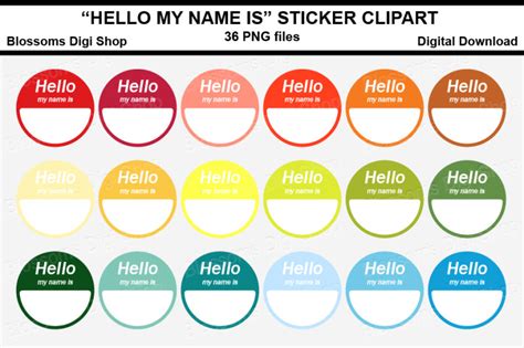 Hello my name is Sticker Clipart, 36 files, multi colours By Blossoms Digi Shop | TheHungryJPEG