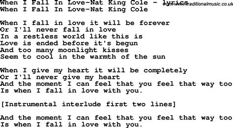 Love Song Lyrics for:When I Fall In Love-Nat King Cole