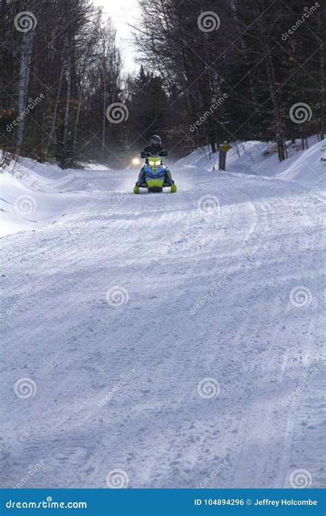 Snowmobilers Ride on a Trail on Bald Mountain, Rangeley, Maine ...