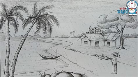 Simple Pencil Drawing Pictures Of Nature ~ Village Pixshark | Leitrisner