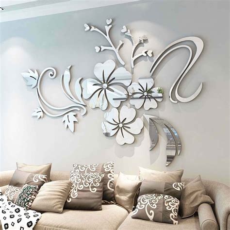 TureClos Wall Sticker 3D Flower Acrylic Mirror Decal Bath Home Decor ...