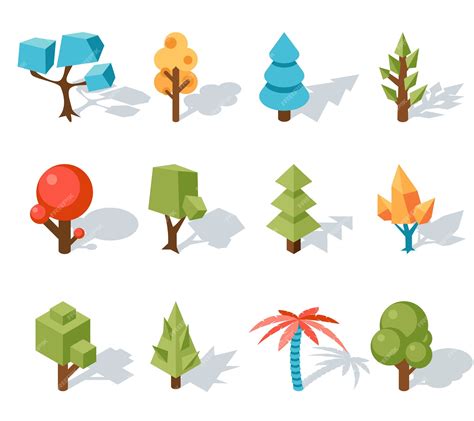 Free Vector | Low poly tree icons, vector isometric 3d. forest and leaf ...