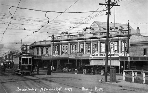 transpress nz: electric tram on Broadway, Newmarket, Auckland, circa 1920