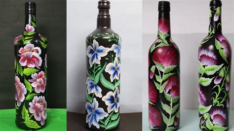 3 DIY Bottle painting | 3 Easy bottle art | 3 Floral bottle decor ideas ...