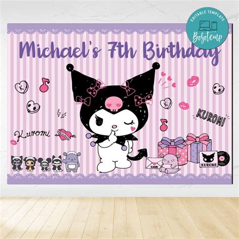 Kuromi Birthday Backdrop Digital File Template DIY | Bobotemp