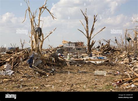 Tornado damage in Greensburg, Kansas, USA, after the massive killer ...