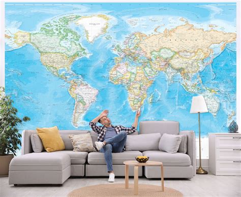 Giant World Map Wall Mural Removable Wallpaper Map of the - Etsy Canada