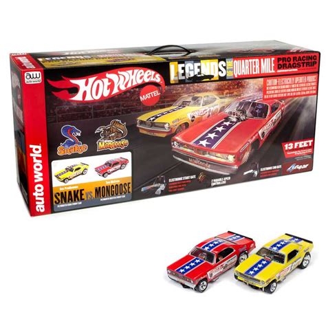 Auto World Hot Wheels Legends of the Quarter Mile Snake Vs Mongoose 13' Dragstrip HO Slot Car ...