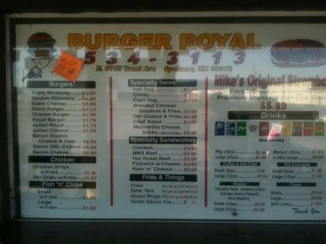 Menu at Burger Royal restaurant, Spokane Valley