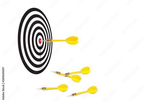 Yellow dart hit right on the middle of the target with many darts ...