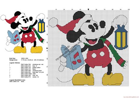 Vintage Christmas Disney Mickey Mouse free cross stitch pattern 98x92 - free cross stitch ...