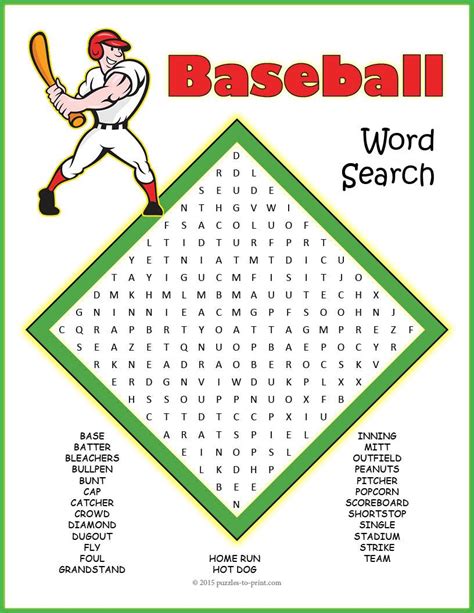 Baseball Word Games Fun | Printable Kids Activity Games | Word Search Printable