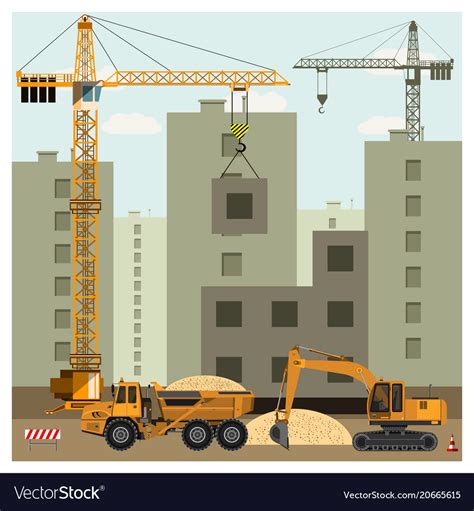 Construction site with equipment Royalty Free Vector Image