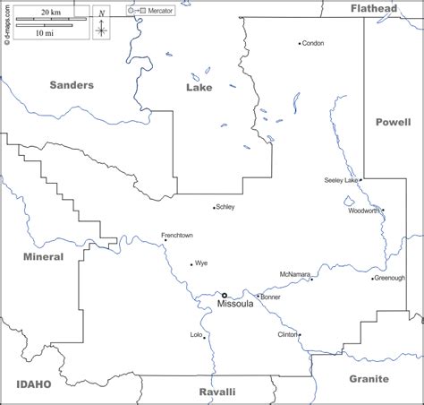 Missoula County free map, free blank map, free outline map, free base map boundaries ...