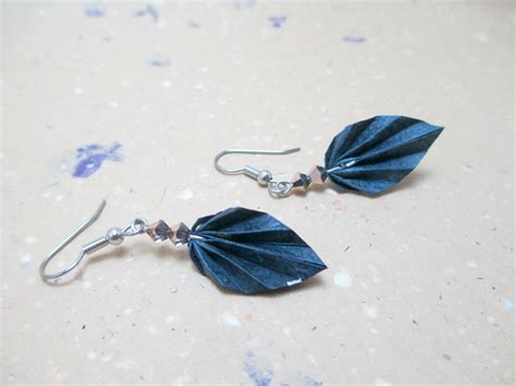 Origami Earrings: Leaf earring Blue Origami Paper by PaperEdge