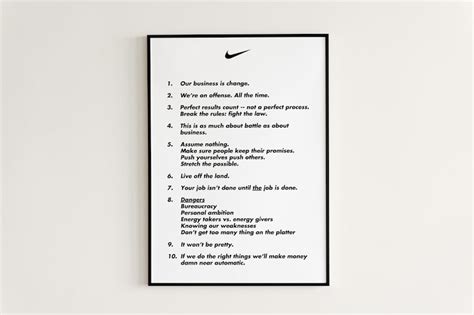 10 Principles of Nike Poster, Phil Knight Poster, Phil Knight Principles Manifesto, Nike Poster ...