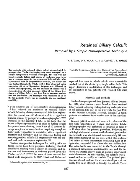 (PDF) Retained Biliary Calculi: Removal by a Simple Non-operative Technique