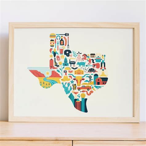 Texas Wall Art Texas Map Art Texas Decor Texas Art Print - Etsy