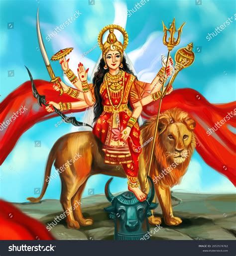 Indian Goddess Sherawali Maa Tiger Illustration Stock Illustration 2053574762 | Shutterstock