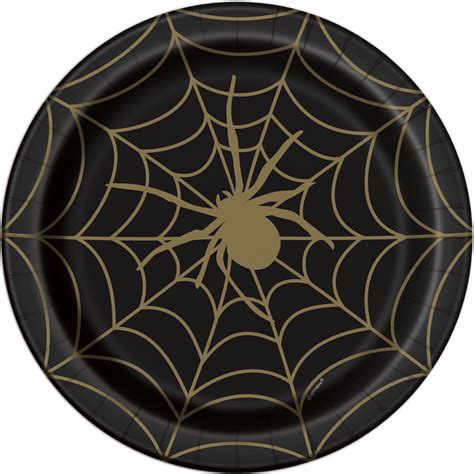 Black & Gold Spider Web Halloween Paper Plates, 9in, 24ct - Walmart.com