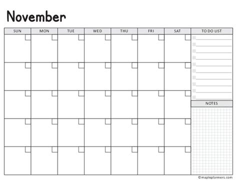 Blank Undated November Calendar Template