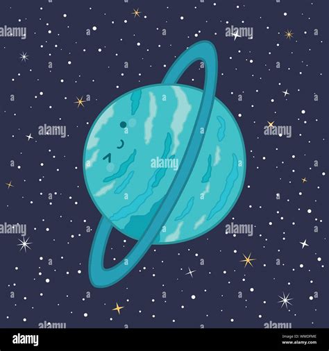 Cute Planet Uranus Solar System with funny smiling face cartoon vector illustration Stock Vector ...