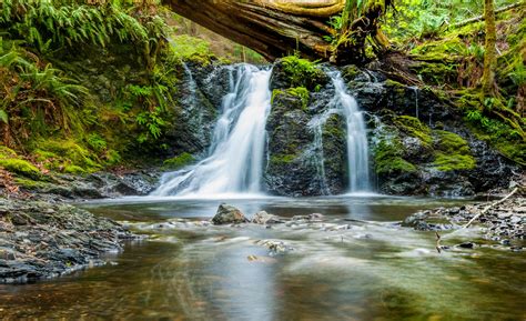 Wallpaper ID: 226467 / a low waterfall pouring down into a forest stream, rainy day waterfall 4k ...