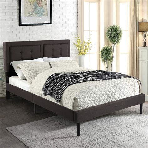 VECELO 46.9"Platform Bed with Upholstered Headboard Bed Frame，Full Size ...