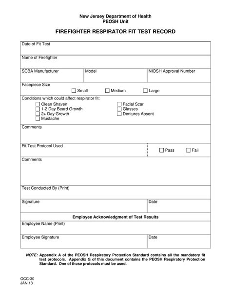 Printable Respirator Fit Test Form - Printable Forms Free Online