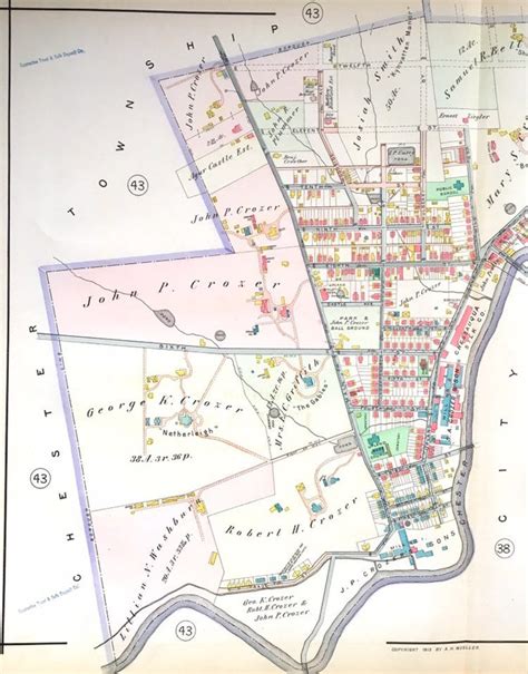 1913 Borough of Upland Pennsylvania Atlas Map, Original Hand Colored ...