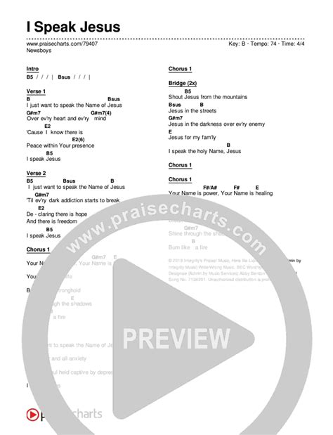 I Speak Jesus Chords PDF (Newsboys) - PraiseCharts