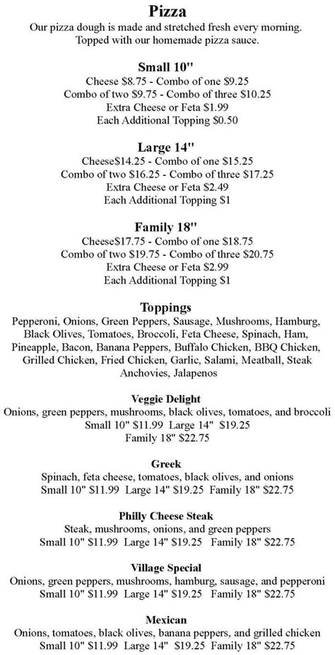 Cheshire Village Pizza Menu, Keene, NH