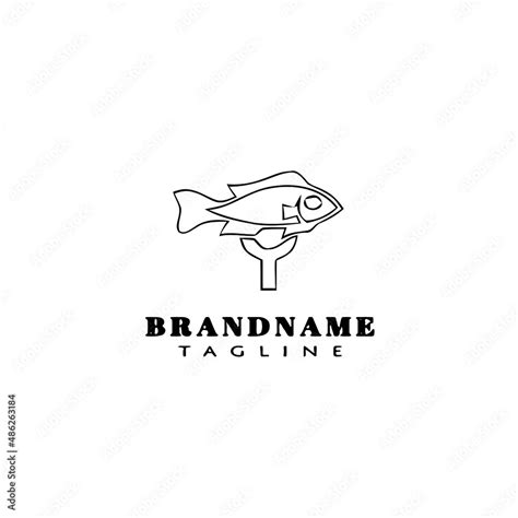 fish fry logo cartoon design template icon black isolated vector illustration Stock Vector ...