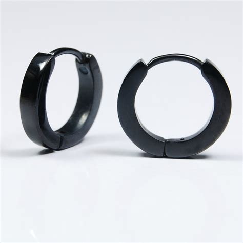 Men's black hoop earrings, EC136