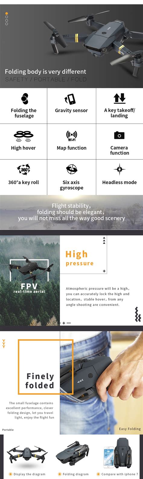 EACHINE E58 WIFI FPV With 2MP Wide Angle Camera High Hold Mode Foldable RC Drone Quadcopter RTF ...