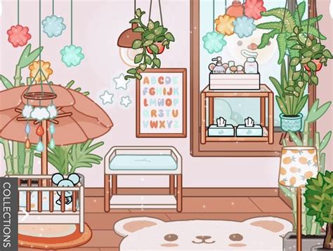 the room is filled with plants and stuffed animals, including a teddy bear in a crib