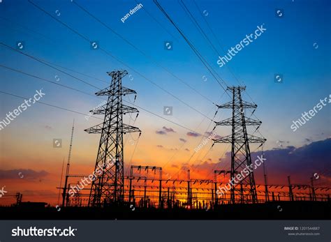 Electric Tower Silhouette Sunset Stock Photo 1201544887 | Shutterstock