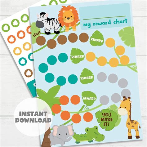 Printable Animals Reward Chart, Kid's Sticker Chart, Instant Download Reward Chart, Toddler ...