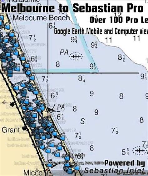 Melbourne Florida to Sebastian Fishing Map (Indian River GPS Spots)